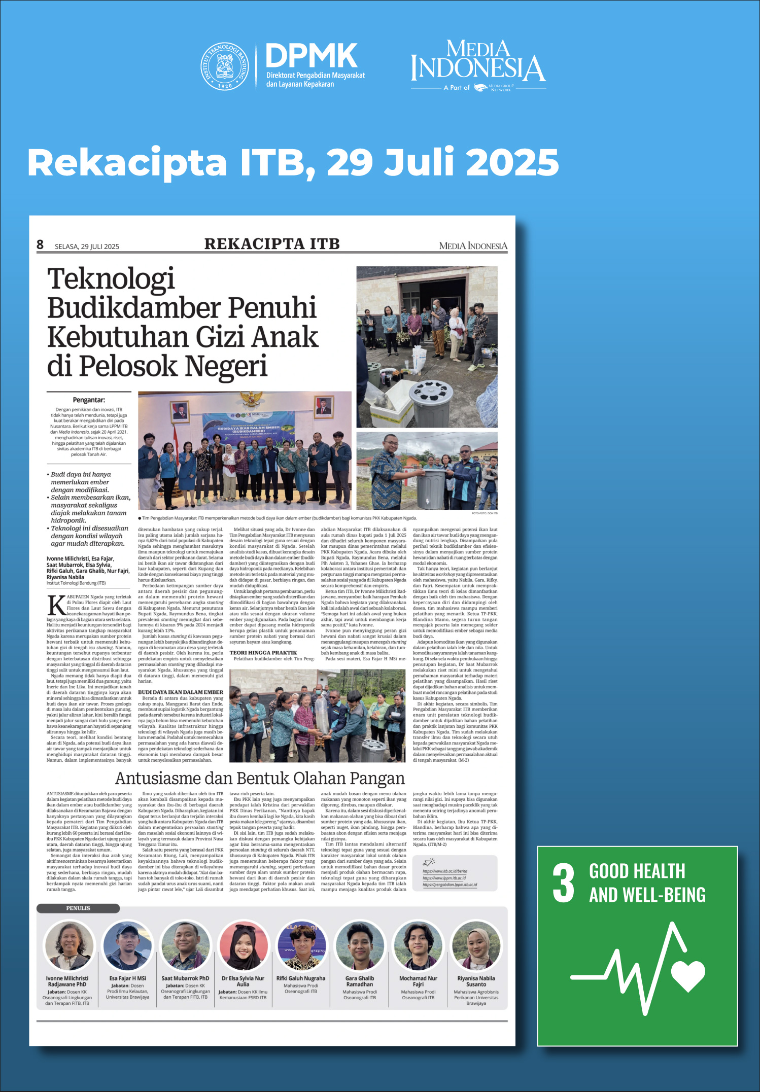 Teknologi Budikdamber, Jawaban Kebutuhan Gizi Anak di Pelosok Negeri